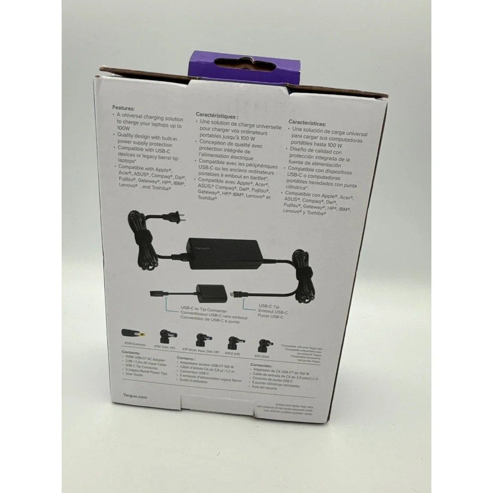 Targus Universal Laptop Charger Unisex OS Black New 100W USB-C Legacy Tips